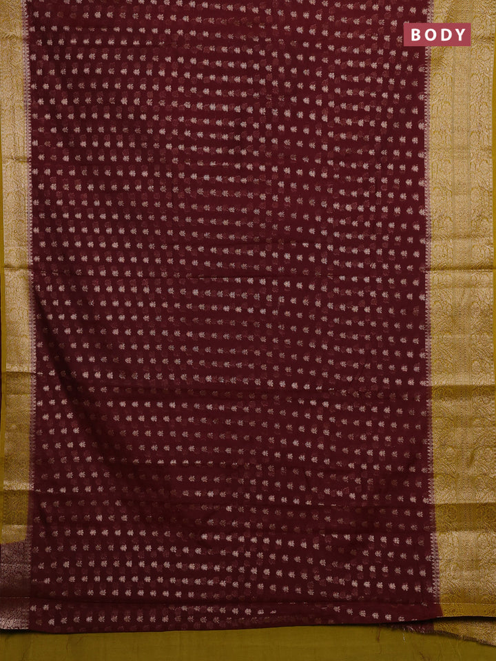Coffee Brown & Mustard Green Semi Chiniya Silk Saree