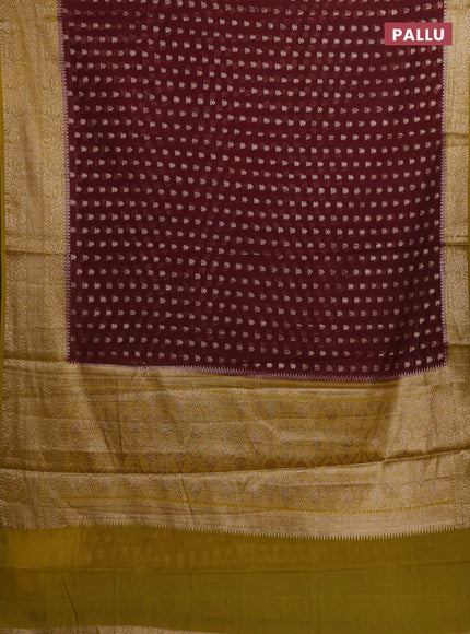 Coffee Brown & Mustard Green Semi Chiniya Silk Saree