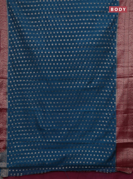 Peacock Blue & Wine Semi Chiniya Silk Saree
