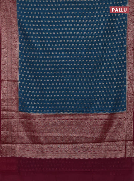Peacock Blue & Wine Semi Chiniya Silk Saree