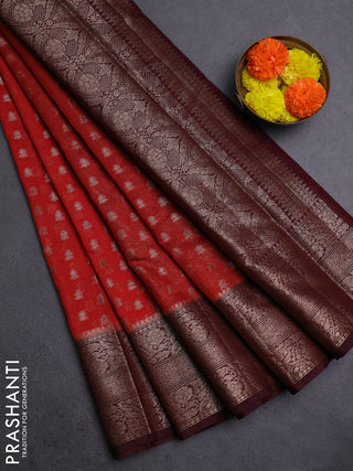 Rustic Orange & Wine Semi Chiniya Silk Saree