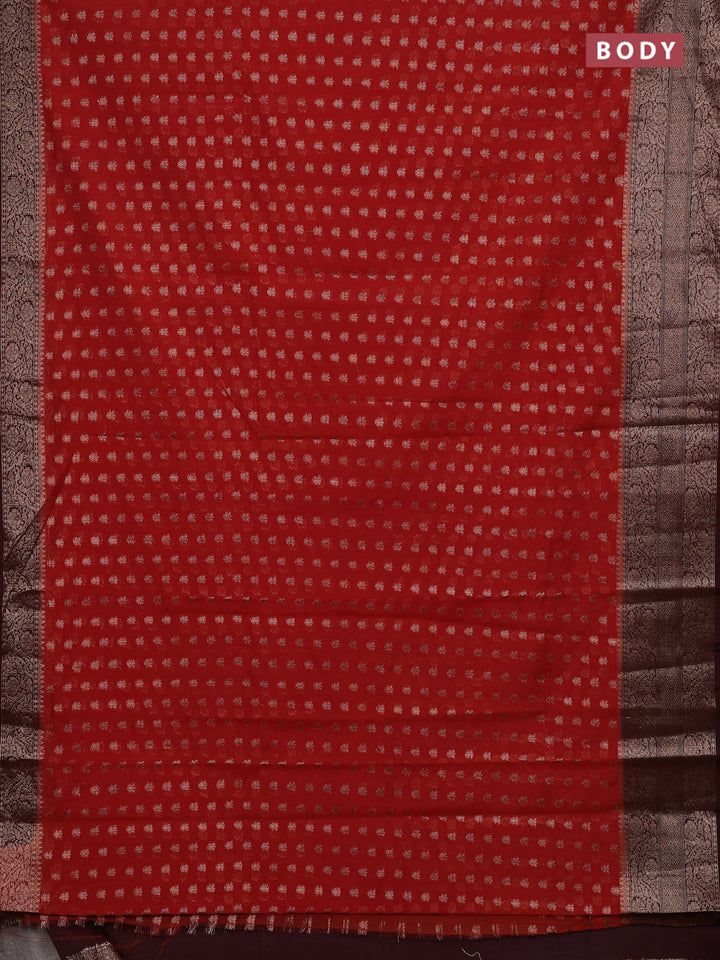 Rustic Orange & Wine Semi Chiniya Silk Saree