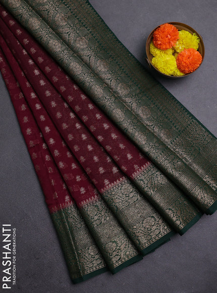Wine & Bottle Green Semi Chiniya Silk Saree