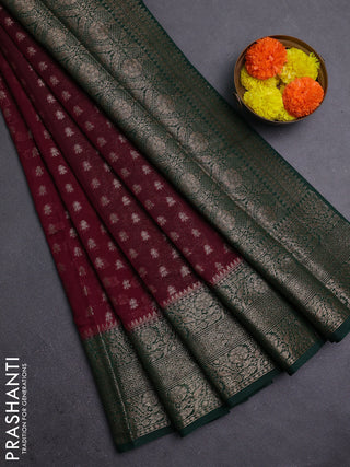 Wine & Bottle Green Semi Chiniya Silk Saree