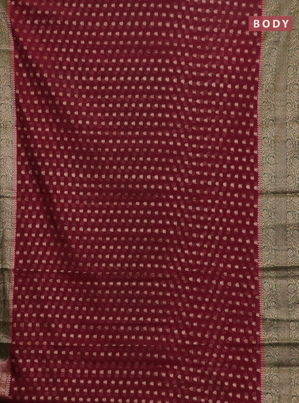 Wine & Bottle Green Semi Chiniya Silk Saree