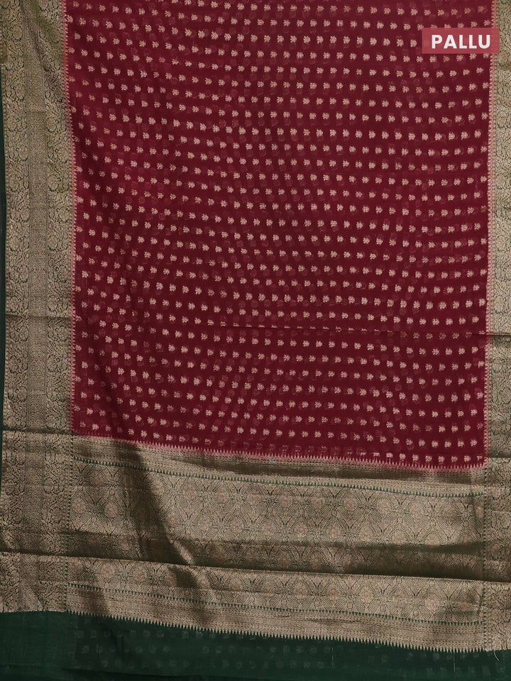 Wine & Bottle Green Semi Chiniya Silk Saree