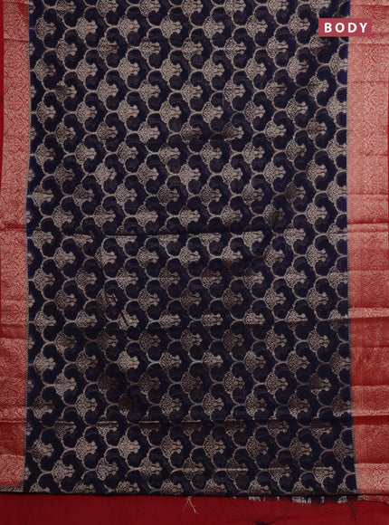 Navy Blue & Red Semi Chiniya Silk Saree