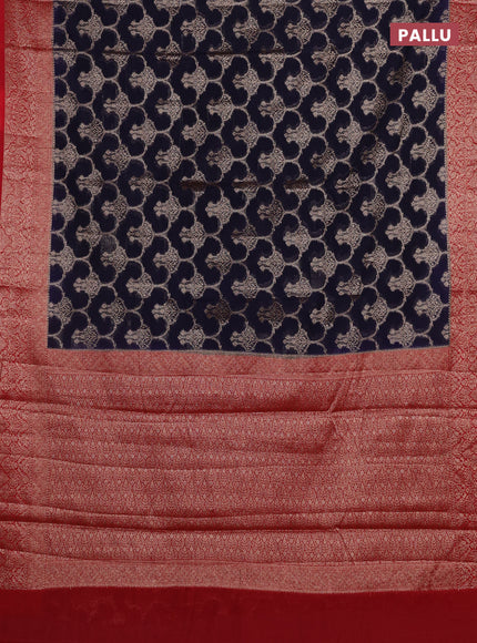 Navy Blue & Red Semi Chiniya Silk Saree