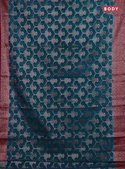 Peacock Blue & Wine Semi Chiniya Silk Saree