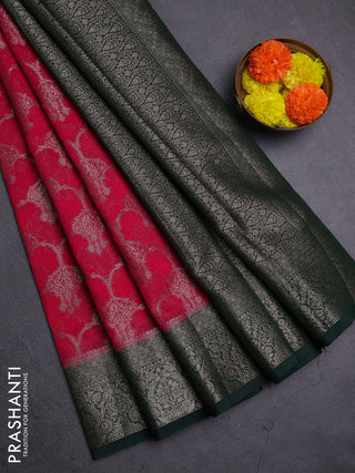 Pink & Bottle Green Semi Chiniya Silk Saree