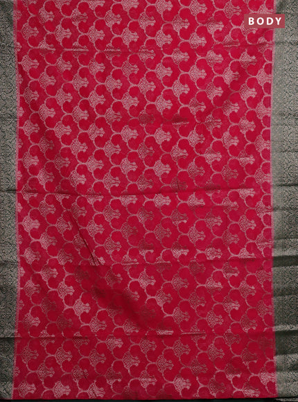 Pink & Bottle Green Semi Chiniya Silk Saree