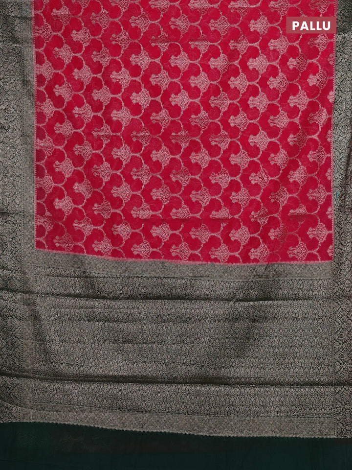 Pink & Bottle Green Semi Chiniya Silk Saree