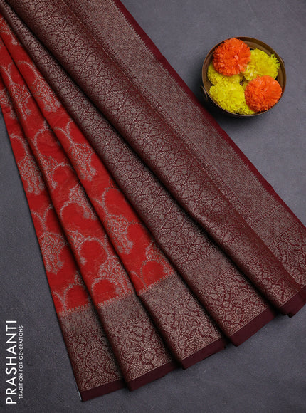 Rustic Orange & Brown Semi Chiniya Silk Saree