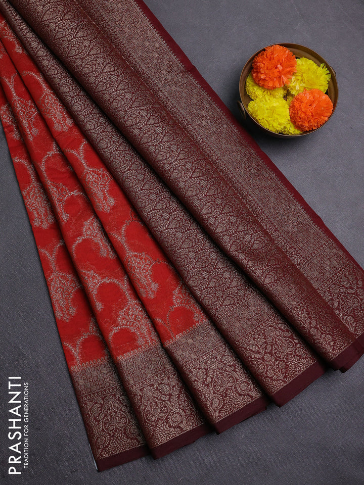 Rustic Orange & Brown Semi Chiniya Silk Saree