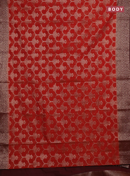 Rustic Orange & Brown Semi Chiniya Silk Saree