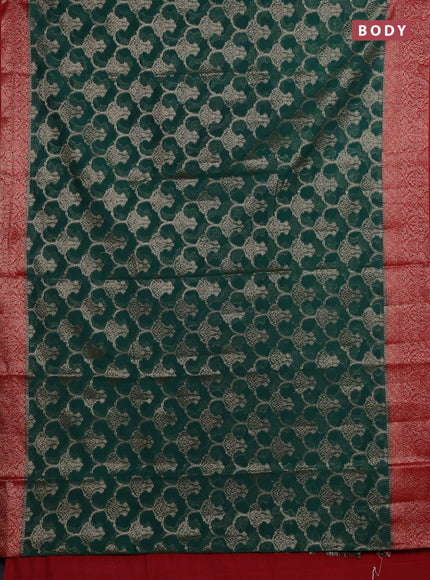 Bottle Green & Red Semi Chiniya Silk Saree