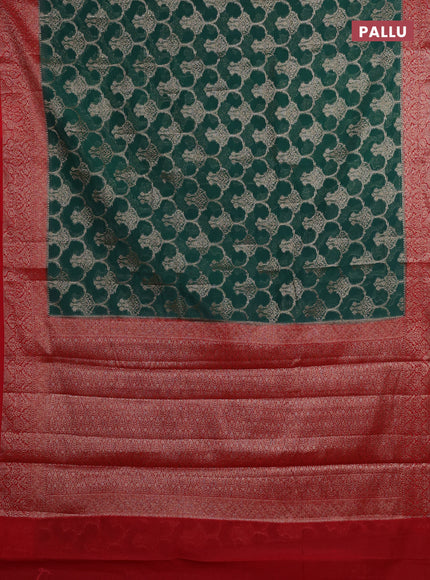 Bottle Green & Red Semi Chiniya Silk Saree