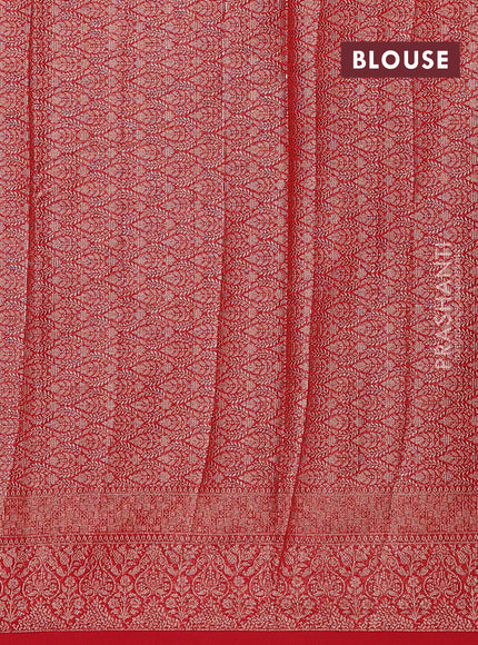 Bottle Green & Red Semi Chiniya Silk Saree