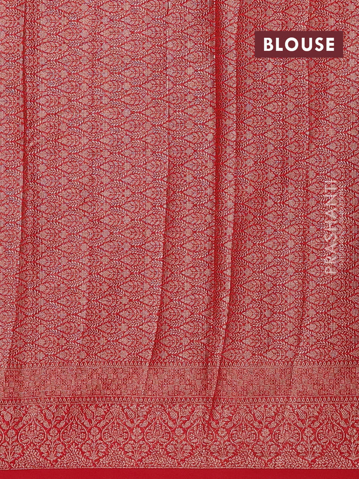 Bottle Green & Red Semi Chiniya Silk Saree