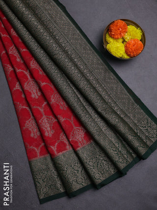 Red & Bottle Green Semi Chiniya Silk Saree
