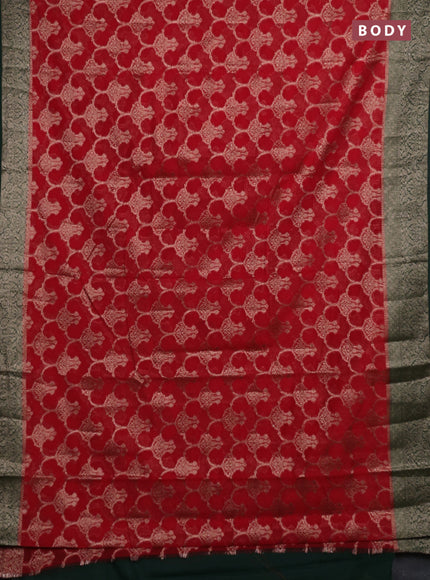 Red & Bottle Green Semi Chiniya Silk Saree