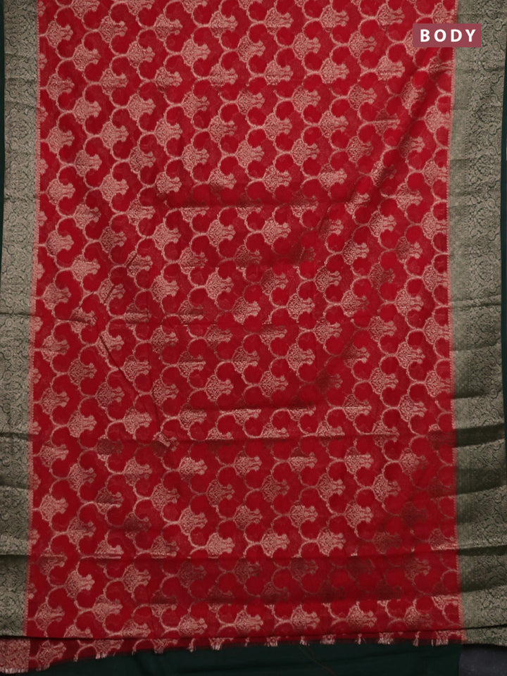 Red & Bottle Green Semi Chiniya Silk Saree