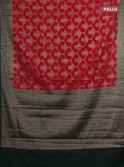 Red & Bottle Green Semi Chiniya Silk Saree