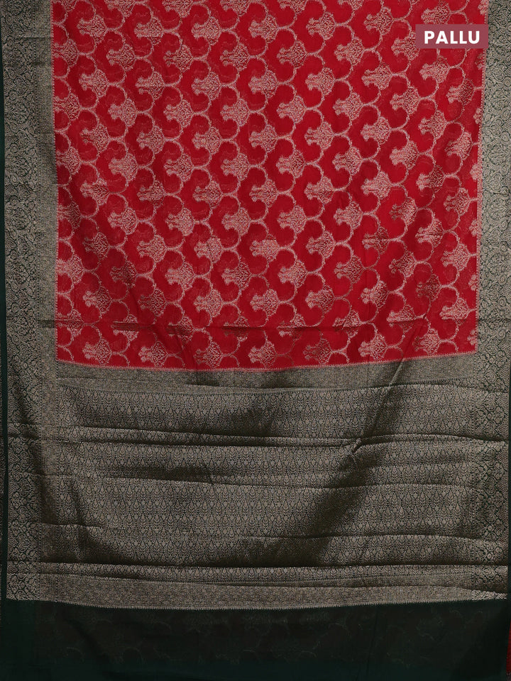 Red & Bottle Green Semi Chiniya Silk Saree
