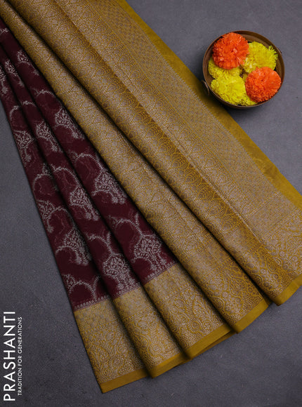Coffee Brown & Mustard Green Semi Chiniya Silk Saree