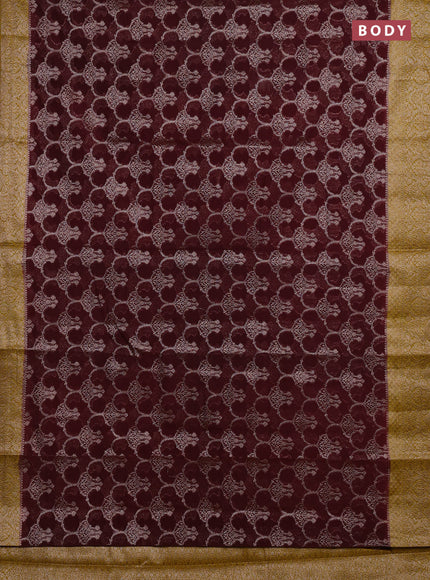 Coffee Brown & Mustard Green Semi Chiniya Silk Saree