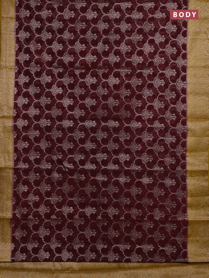 Coffee Brown & Mustard Green Semi Chiniya Silk Saree