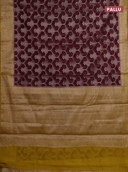 Coffee Brown & Mustard Green Semi Chiniya Silk Saree