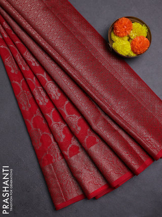 Red Semi Chiniya Silk Saree