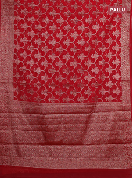Red Semi Chiniya Silk Saree