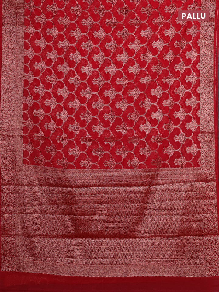 Red Semi Chiniya Silk Saree