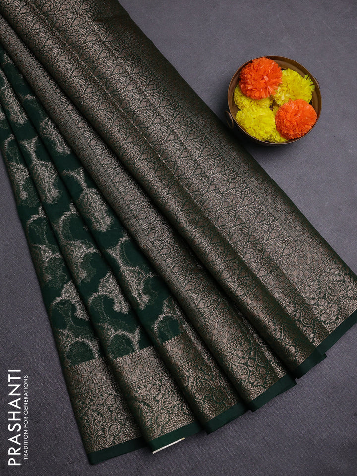 Bottle Green Semi Chiniya Silk Saree