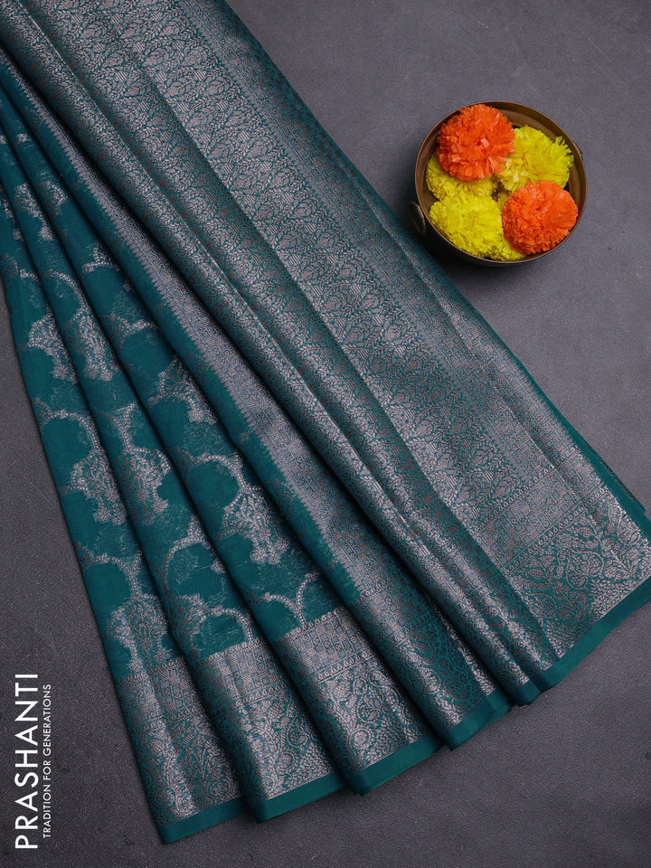 Teal Blue Semi Chiniya Silk Saree