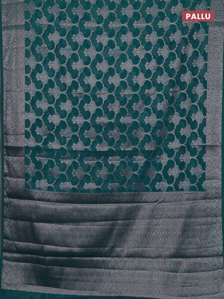 Teal Blue Semi Chiniya Silk Saree