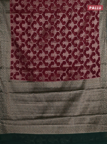 Wine & Bottle Green Semi Chiniya Silk Saree