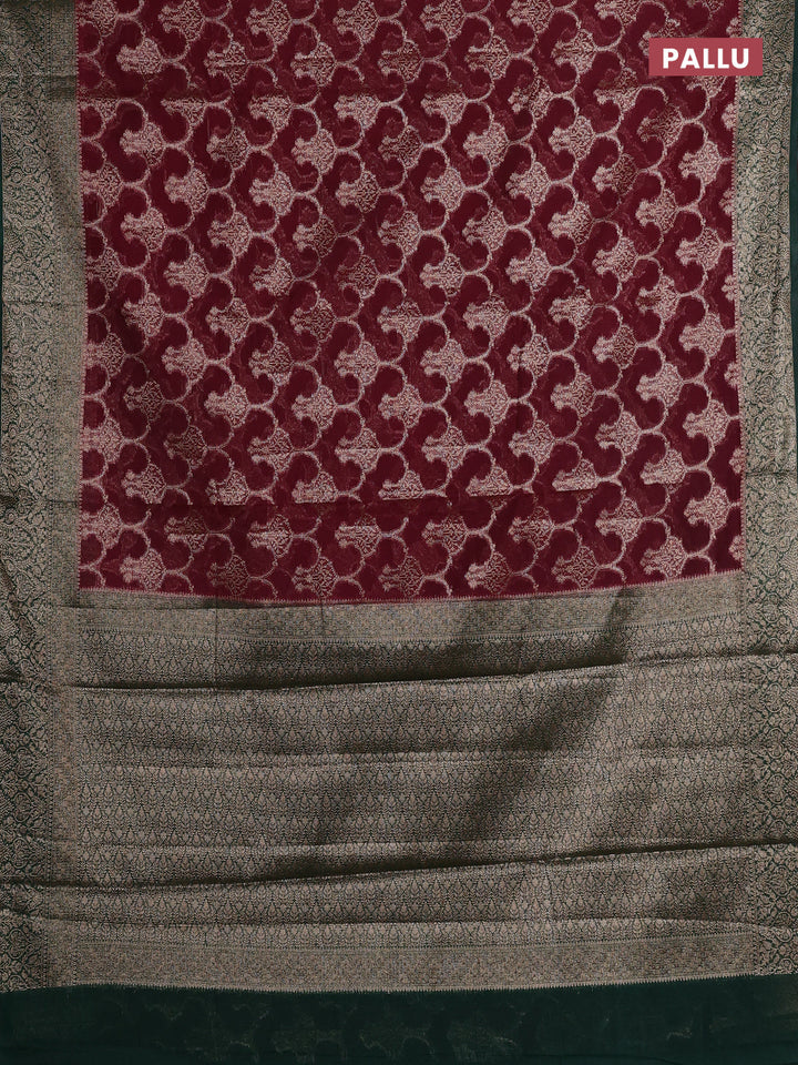 Wine & Bottle Green Semi Chiniya Silk Saree