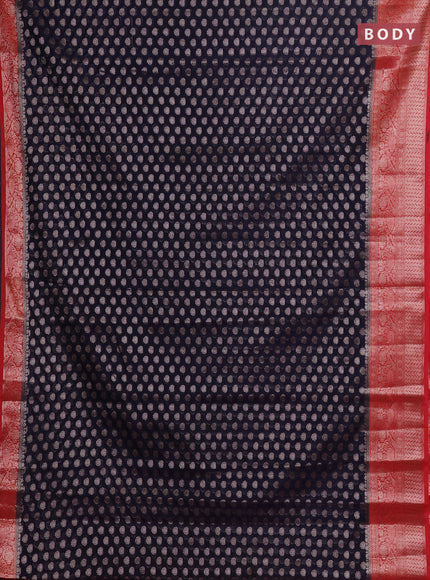 Navy Blue & Red Semi Chiniya Silk Saree