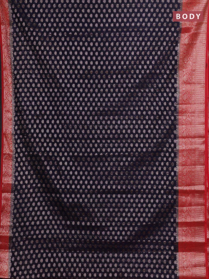 Navy Blue & Red Semi Chiniya Silk Saree