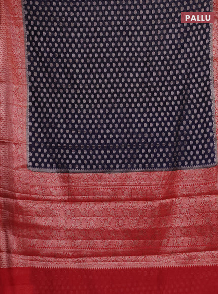 Navy Blue & Red Semi Chiniya Silk Saree