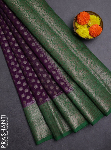 Violet & Green Semi Chiniya Silk Saree