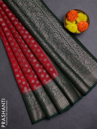 Red & Bottle Green Semi Chiniya Silk Saree