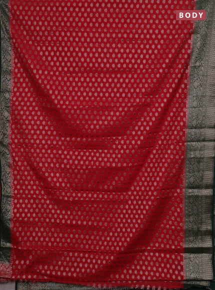 Red & Bottle Green Semi Chiniya Silk Saree