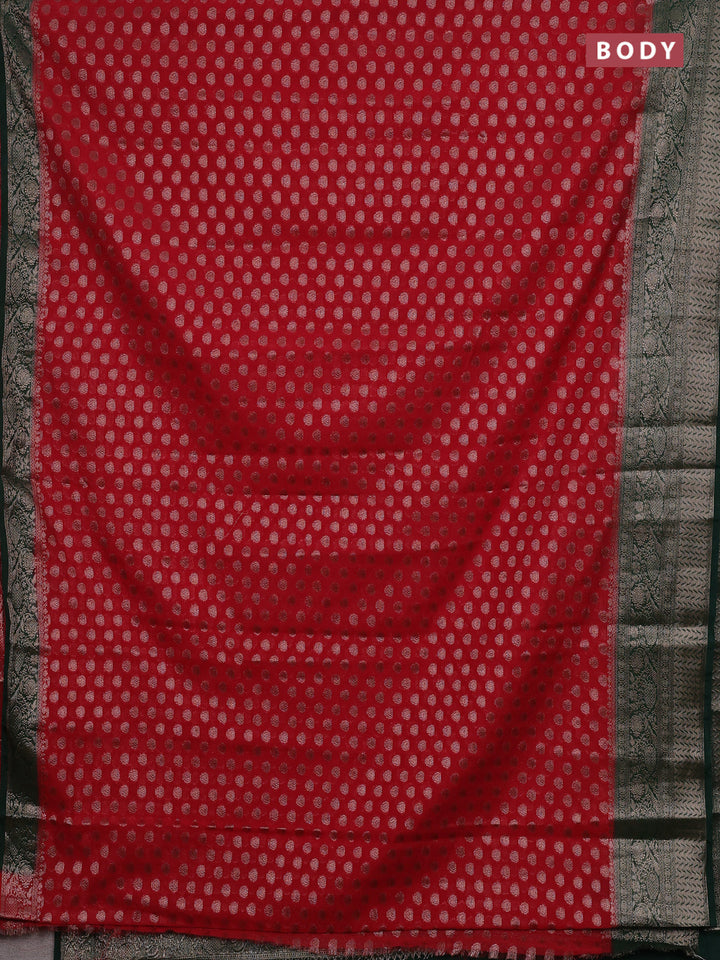 Red & Bottle Green Semi Chiniya Silk Saree