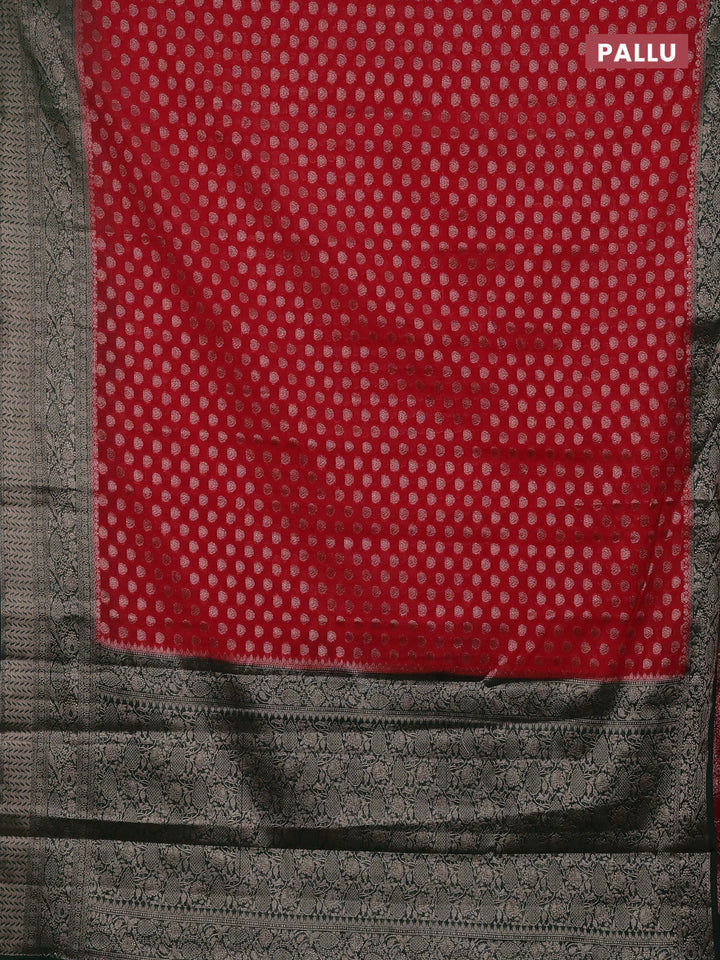 Red & Bottle Green Semi Chiniya Silk Saree