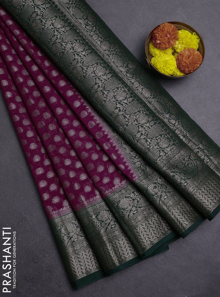 Wine & Green Semi Chiniya Silk Saree