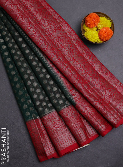 Bottle Green & Red Semi Chiniya Silk Saree